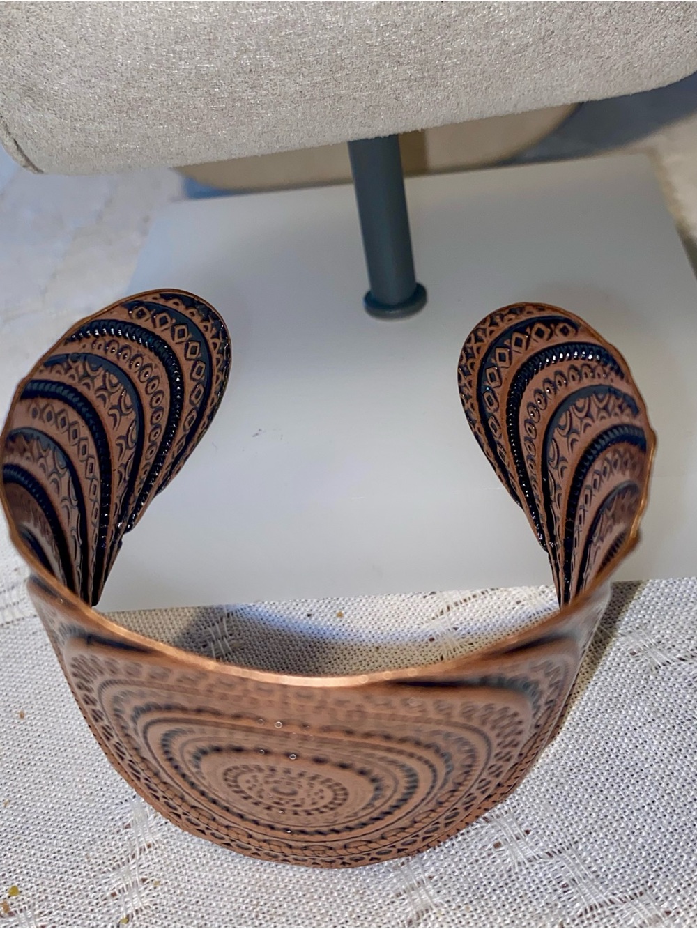 Handcrafted Copper-Tone Engraved Cuff Bracelet - Picture 3 of 5